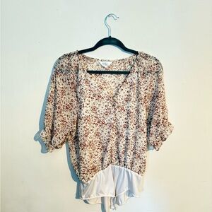 Amaryllis Ruched Tie Front Blouse in Cream and Tan